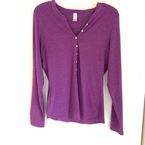 Lucy long sleeve Henley shirt in purple. Size Med.